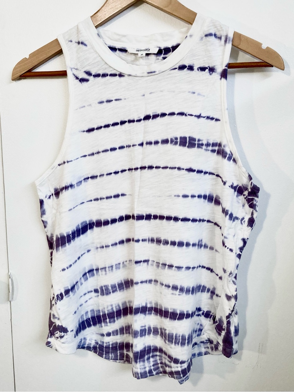 Splendid Felix Shibori Tank Top Tie Dye Striped White Indigo